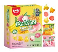 AMOS Peelerz Gominolas Chuches, Navidad Caramelos 5 Sabores (Mango & Melocotón & Plátano & Piña & Lichi) Regalo Pelable Chuches (Mezcla Frutas- 5 Sabores- 240G)