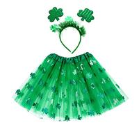 Amosfun 1 Juego de Falda tutú con trébol de San Patricio con Hoja Verde para niña, día de San Patricio, Fiesta Irlandesa, Vestido hasta Falda