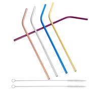 Amosfun 1 juego Inoxidable Reutilizables con Cepillo de Limpieza para Bebidas Frías y Calientes Curvadas Colores para Cócteles Batidos y Café