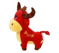 Amosfun 1 Pc muñeca de Becerro Juguetes de Animales de Granja Adorno Creativo Animales de Peluche Toro Juguetes Estatua de Toro Almohada elástica Almohada con Forma de Becerro Franela Rojo