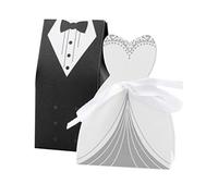 Amosfun 100 piezas boda novia bräutigam pralinenschachtel creativo vestido Smoking papel Box con 50 bandas (Zweireiher Anzug)