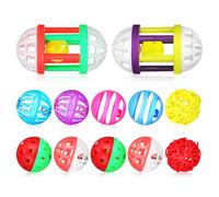 Amosfun 12 Bolas Masticables para Pájaros Pequeños y Loros, Juguetes de Plástico de Colores Surtidos para Morder y Buscar Comida, Paquete de 12 Piezas para Jaulas, Estimulan Juego y Salud