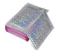 Amosfun 16 Piezas Sobres Acolchados Autoadhesivos Holográficos Bolsas de Envío Resistente para Herramientas de Maquillaje Paquete con Burbujas Plata y Rosa