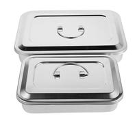 Amosfun 2 Piezas Caja de Portátil de Acero Inoxidable Bandeja Rectangular con Tapa Almacenamiento Seguro para Instrumentos Médicos Optimización de Espacio para Hospital y Clínica