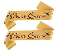 Amosfun 2 Piezas de decoración de Fiesta Sash Etiquette Letras Hombro Correa Sash Graduación Reuniones Prom Party Accesorios, Tela, Golden, Prom King+Prom Queen