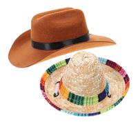 Amosfun 2 Piezas Sombrero de Paja y Algodón para Perro y Gato, Accesorio Decorativo Cómodo y Fácil de Poner, Adecuado para Fiestas y Retratos Familiares