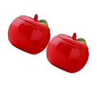 Amosfun 2 Piezas Tarro De Manzana De Cerámica Sostenedor De La Pimienta Azucarero Con Tapa Bote De Galletas De Manzanas Contenedor De Velas Navideñas Tarro De Dulces Bote De Dulces Rojo