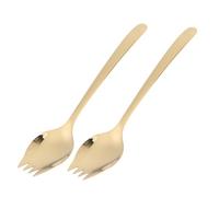 Amosfun 2 Piezas Utensilios de Acero Inoxidable con Mango Spork Multifuncional para Ensaladas Ramen y Postres Resistentes y Portátiles para Camping y Uso Diario
