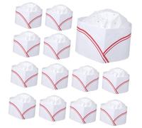 Amosfun 20piezas Sombreros De Chef Desechables Con Bordes Rojos Pack De Gorras Ajustables Para Adultos Para Catering y Disfraces