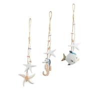 Amosfun 3 piezas de madera con peces de mar y estrellas, decoración colgante de estilo mediterráneo, adorno de pared para sala de estar, dormitorio, manualidades