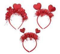 Amosfun 3 Piezas Diadema San Valentín con Corazón Rojo y Lentejuelas Banda de Pelo con Borlas para Fiestas Cumpleaños Bodas y Carnaval para Mujeres y Niñas
