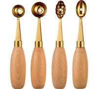 Amosfun 4 Cucharas Sacabolas de Sandía de Acero Inoxidable para Helado, Frutas y Postres, Set de 4 Piezas Bolas Grande, Pequeña, Ovalada y Puntiaguda, Utensilios de Cocina Ergonómicos