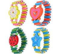 Amosfun 4 Piezas Reloj De Juguete De Madera Dibujos Animados Pulsera Creativa Juguete Educativo Niñas