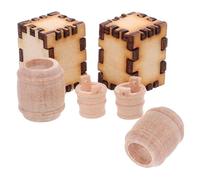 Amosfun 6 Piezas Miniature Wooden Barrel and Crate Small Unfinished Whiskey Barrel Mini Wood Box and Water Bucket For Dollhouse Ship Model Accessories Oktoberfest Miniature Decor