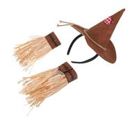 Amosfun Accesorios de Espantapájaros para Adultos y Diadema de Rafia Guantes y Pulseras Transpirables Kit Completo para Disfraces de Halloween y Fiestas Temáticas