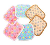 Amosfun Alfombrillas para Jaulas de Hámster y Conejillos de Indias 6 Piezas de Vellón Coral Ultra Suave, Cálidas y Compactas, Estampado de Estrellas Azul, Rosa y Camel, Accesorio Adecuado