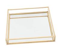 Amosfun Bandeja De Perfumes De Vidrio Marco De Latón 16x16 Cm Bandeja De Tocador Organizador De Maquillaje Decoración Dorada Para Dormitorio