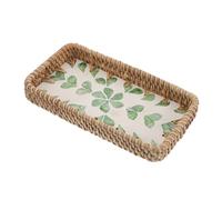 Amosfun Bandeja Decorativa Tejida de Ratán Pequeña 21,5x11,8 Cm Adornos de Conchas para Organización de Perfumes y Maquillaje, Organizador Multifuncional para Tocador y Almacenamiento