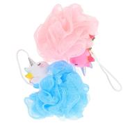 Amosfun Bolas de Baño Exfoliantes Infantiles de Malla Pe, Pack 2 Unidades (rosa y Azul) Diseño de Unicornios, Esponjas de Ducha Corporales Suaves para Limpieza Profunda y Masaje Relajante