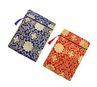 Amosfun Bolsa para Libros Budistas de Brocado Vintage 2 Piezas, Tamaño Mediano 20x25 Cm, Doble Capa, Organizador de Escrituras Zen, Colores Azul y Rojo Bordado Étnico, Adecuado