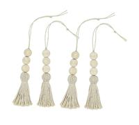 Amosfun Borlas de Cuentas de Madera 6 Piezas Tamaño Mediano Hilo de Algodón Natural Decoración de Manija de Puerta de Armario Accesorios para Decoración Navideña y Hogar