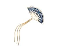 Amosfun Broche de Aleación Diseño de Abanico y Borla Azul Dorada, Alfiler Decorativo para Ropa Mujer, Broche Sencillo para Suéteres y Vestidos, Accesorio Elegante para Ocasiones Formales