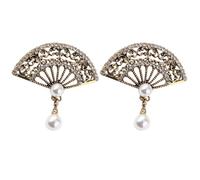 Amosfun Broche Retro en Forma de Abanico de Aleación de Zinc Gemas de Imitación y Perlas en Color Cobre Antiguo, 2 Unidades, Accesorio Vintage para Ropa y Fiestas