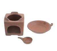 Amosfun Calentador de Tetera de Cerámica Rústica de Barro, Juego de 3 Piezas, Base para Té y Difusor de Aceite Perfumado, Color Marrón Claro, Adecuado para Salón de Té y Hogar