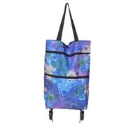 Amosfun Carrito Compra Plegable Ruedas y Bolsa De Supermercado Grande De Poliéster, Portátil y Ligera, Adecuado para Compras Diarias y Mercados, Modelo Lujo Color Morado Romántico