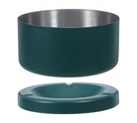 Amosfun Cenicero de Acero Inoxidable Verde, Antihumo y Resistente al Viento con Tapa, Diseño Redondo Clásico para Uso en Hogar y Oficina