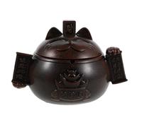 Amosfun Cenicero de Cerámica con Tapa Prueba de Viento Hogar Oficina y Jardín Estatua de Gato Suerte Maneki Neko Cenicero Decorativo Redondo