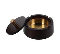 Amosfun Cenicero de Madera y Acero Inoxidable con Tapa, Portátil y Resistente al Viento, Accesorio para Fumar Adecuado para Sala de Estar y Oficina con Estilo Oriental Elegante