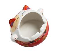 Amosfun Cenicero Decorativo Navideño de Escritorio Forma de Gato Fortuna en Cerámica Roja, Bandeja para Cigarrillos y Accesorio para Oficina