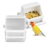 Amosfun Comedero Colgante para Pájaros y Loros, 2 Unidades, Diseño a Prueba de Salpicaduras, Material Plástico Resistente, Transparente, Adecuado para Jaulas y Alimentación de Mascotas