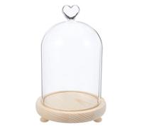 Amosfun Cúpula de Vidrio Transparente en Forma de Corazón con Base de Madera y Luz Cálida, Vitrina Decorativa Protectora para Manualidades, Flores y Exhibición de Figuras, Cubierta
