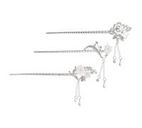 Amosfun de Palillos Pelo Borlas en Aleación de Zinc y Abs Vintage 3 Piezas Horquillas Borlas de Flores en Color Plata, Resistentes y No Fáciles de Romper para Fotografía