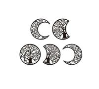 Amosfun Decoración de Pared Bohemia 5 Piezas Árbol Vida de Madera Colgante, Adorno Mural Fases Lunares para Dormitorio y Sala, Decoración Artesanal de Madera Natural