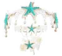 Amosfun Diadema para Mujer Diseño de Estrella de Mar, Set de 3 Piezas Flores y Conchas, Accesorio para Cabello Bohemio, Guirnalda de Perlas Adecuado para Bodas, Fiestas y Playa