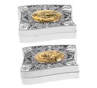 Amosfun Estuche para Cuentas Joyero Pequeño de Metal 2 Piezas Organizador de Joyas para Mujer Caja Decorativa Portátil para Dormitorio Sala Baño