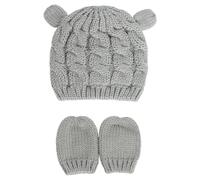 Amosfun Gorro de Punto para Niño Niña Guantes, Lana y Algodón, Gris | Conjunto de Invierno para Niña, Orejas Pequeñas, Talla M 3-6 Meses