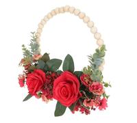Amosfun Guirnalda de Flores Artificiales Cuentas de Madera, Rosa Roja Simulada, 41 Cuentas, Decoración Decorativa para Puertas y Hogar Estilo Rústico, Colgante Decorativo para Primavera