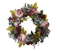 Amosfun Guirnalda de Flores Artificiales Simulación Peonía Colorida Mediana, Ratan Decorativo, Resistente a Exteriores, para Colgar en Puerta, Pared o Celebración, Aro Floral Versátil