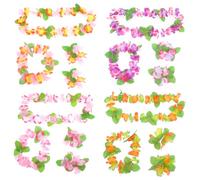 Amosfun Guirnalda de Flores Cabello y Pulseras para Niñas, Juego de 16 Piezas Diadema, Collar y Tocado Floral de Tela, Accesorios Hawaianos para Fiestas y Carnaval
