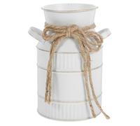 Amosfun Jarra de Leche Vintage Shabby Chic de Metal Blanca con Asa - 10.3 x 19 cm - Florero Rústico Galvanizado para Decoración del Hogar, Bodas y Plantas de Jardín