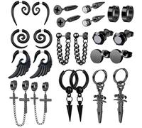 Amosfun Juego de Pendientes Negros Tipo Botón para Hombre, 1 Par de Acero Inoxidable, Diseño Minimalista Colgantes de Cruz y Alas, Joyería Moderna para Uso Diario y Eventos