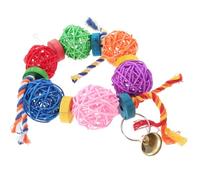 Amosfun Juguete Natural para Masticar Pájaros Bolas de Ratán y Campana de Colores, Resistente a Mordeduras, Accesorio Colgante para Jaulas de Loros y Periquitos, Divertido y Seguro