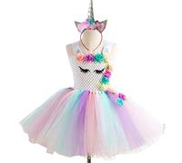 Amosfun Kids Unicorn Rainbow Dress Cosplay Costume with Headband Princess Tutu Skirt for Birthday Pageant Carnival for Baby Girls