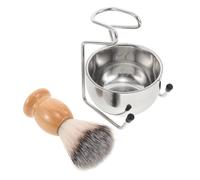 Amosfun Kit de Afeitado para Hombres Cuenco de Acero Inoxidable, Soporte para Brochas de Afeitar y Brocha de Nylon de Mango Ergonómico, Adecuado para Cuidado Facial y Afeitado Húmedo