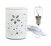 Amosfun Lámpara Aromática Eléctrica Redonda Hueca de Cerámica Recubrimiento Metálico, Luz de Fragancia Enchufable para Hogar, Quemador de Aceites Esenciales, Uso en Dormitorio y Sala