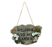 Amosfun Letrero Colgante de Jardín y Puerta Diseño de Pájaro, Placa de Bienvenida Pequeña de Resina, Decoración Exterior para Terraza y Patio, Resistente y Fácil de Colgar, Uso en Jardín